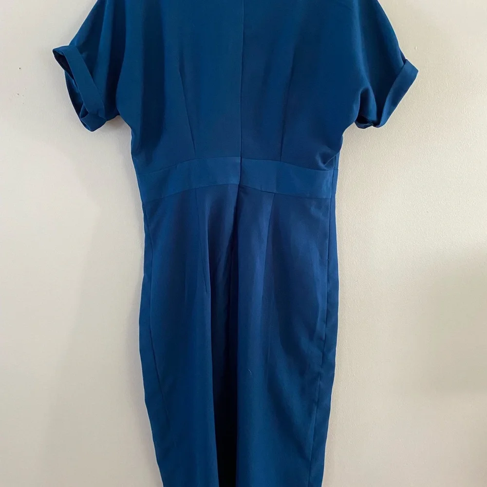 80s handmade deep cobalt blue midi dress - S-M - Picture 3 of 4